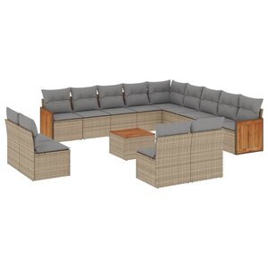 vidaXL Salon de jardin avec coussins 14 Pièces beige résine tressée