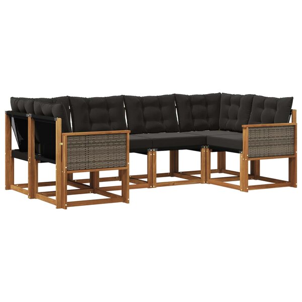 vidaXL Ensemble de canapés d'extérieur 6 pc Naturel et noir
