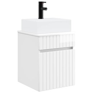 vidaXL Meuble-sèche avec évier mural Blanc brillant 39 x 41 x 62 5 cm