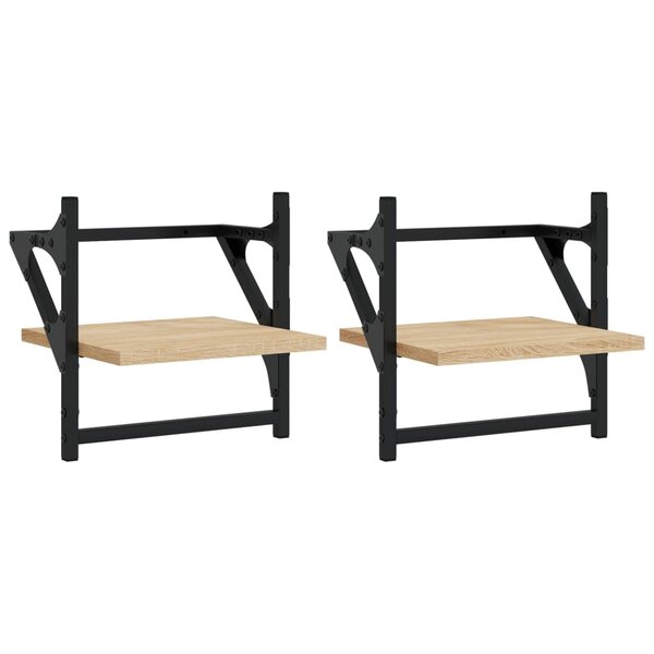 vidaXL Étagères murales avec barres 2 Pièces chêne sonoma 30x25x30 cm