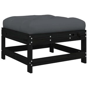 vidaXL Repose-pied de jardin avec coussin noir bois de pin massif