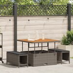 Ensemble de salle à manger de jardin 3 pièces avec coussins Gris en Poly Rattan et Acacia