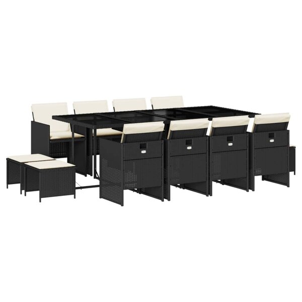 vidaXL Ensemble à manger de jardin 13 Pièces coussins noir résine tressée