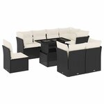vidaXL Salon de jardin 9 Pièces avec coussins noir résine tressée