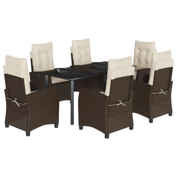 vidaXL Ensemble à manger de jardin et coussins 7 Pièces marron rotin