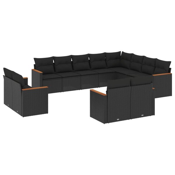 vidaXL Salon de jardin 12 Pièces avec coussins noir résine tressée