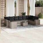 vidaXL Salon de jardin 11 Pièces avec coussins gris clair résine tressée