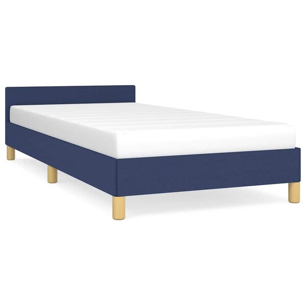 vidaXL Cadre de lit avec tête de lit sans matelas bleu 90x200 cm tissu