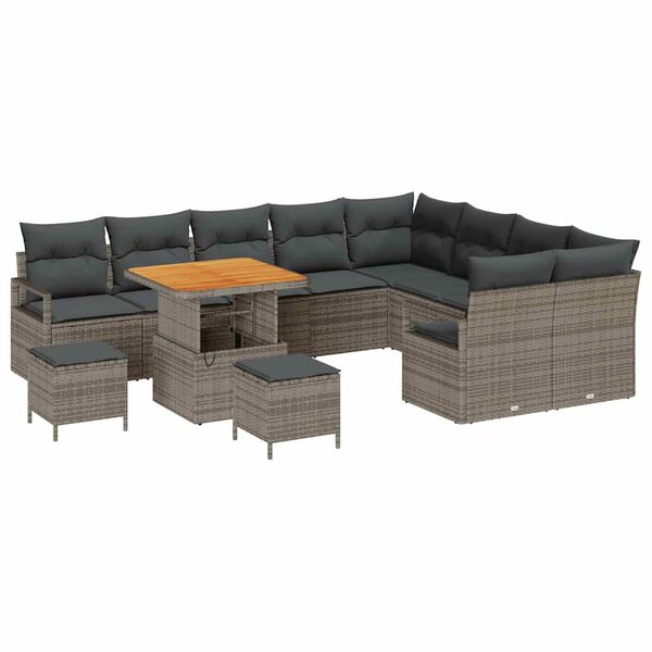 vidaXL Ensemble de canapé de jardin avec coussin 12 Pièces Gris