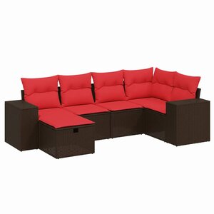 vidaXL Salon de jardin 6 Pièces avec coussins marron résine tressée