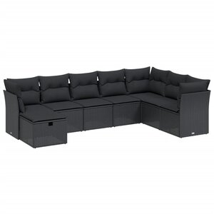 vidaXL Salon de jardin 8 Pièces avec coussins noir résine tressée