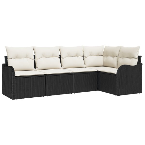 Ensemble de canapé de jardin 5 pièces avec coussins noir en rattan