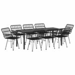 vidaXL Ensemble de salle à manger pour jardin 9 Pièces Noir