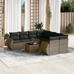 vidaXL Salon de jardin 9 Pièces avec coussins gris résine tressée