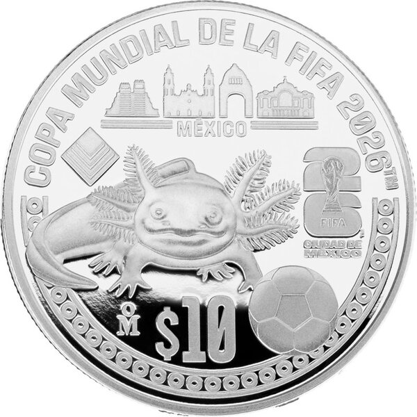 Monnaie FIFA WORLD CUP 26 Axolotl Argent 10 Pesos Mexico 2026 (PRÉCOMMANDE)