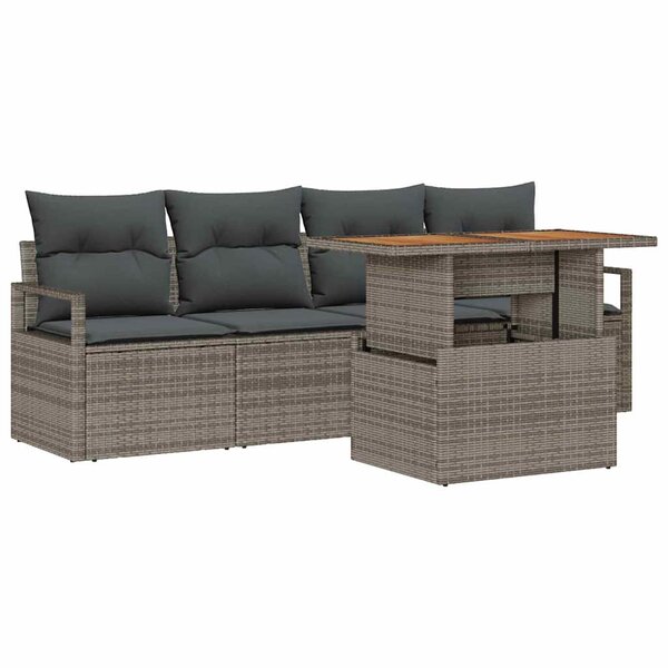 vidaXL Ensemble de canapé de jardin 5 Pièces Gris Poly rotin