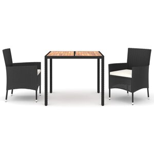 vidaXL Ensemble à manger de jardin avec coussins 3 Pièces Noir