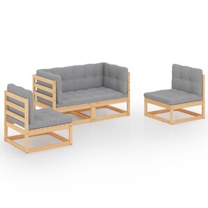 vidaXL Salon de jardin 4 Pièces avec coussins Bois de pin massif