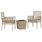vidaXL Ensemble bistro de jardin 3 Pièces Beige polyrotin