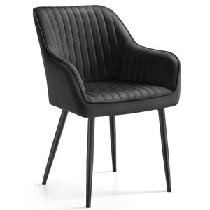 Chaise de salle à manger fauteuil siège rembourrée avec accoudoirs largeur d’assise 49 cm pieds en métal revêtement en velours charge 110 kg pour salon chambre noir 12_0004912