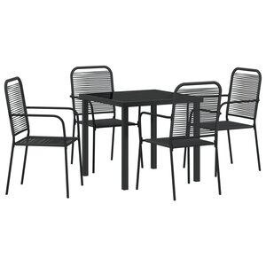 vidaXL Ensemble de salle à manger de jardin de 5 pièces Noir en corde de coton et acier
