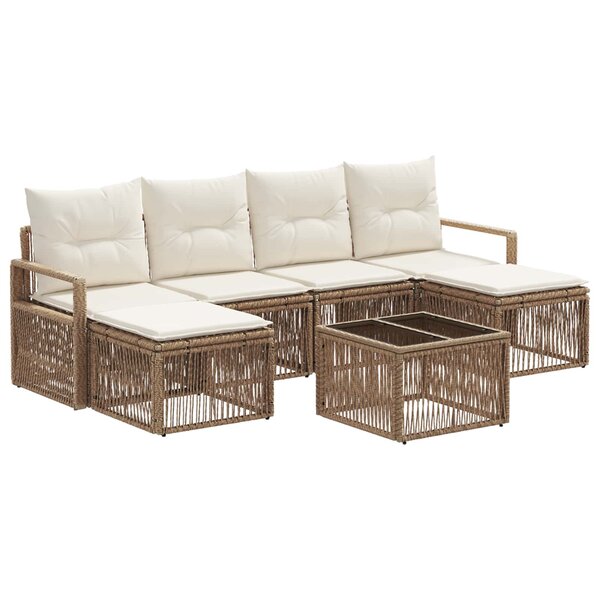 vidaXL Ensemble de canapé de jardin 7 Pièces Beige polyrotin