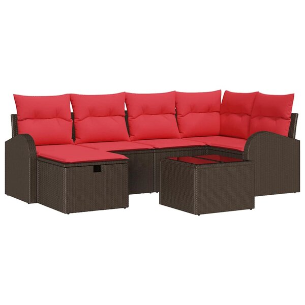 vidaXL Ensemble de Canapés avec coussin Marron et rouge polyrotin