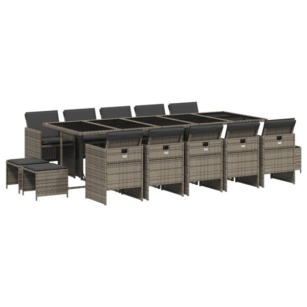 vidaXL Ensemble à manger de jardin 15 Pièces coussins gris résine tressée