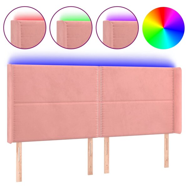 vidaXL Tête de lit à LED Rose 183x16x118/128 cm Velours