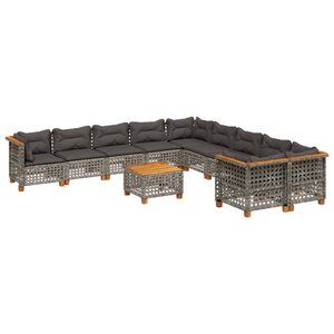 vidaXL Salon de jardin 11 Pièces avec coussins gris résine tressée