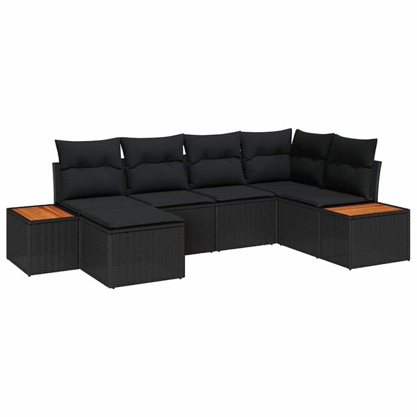 vidaXL Ensemble de canapé de jardin 6 Pièces Noir 264 x 154 x 85 cm