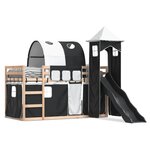 vidaXL Lit superposé avec toboggan et rideaux blanc et noir 90x200 cm