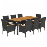 vidaXL Ensemble à manger de jardin et coussins 9 Pièces noir rotin acacia