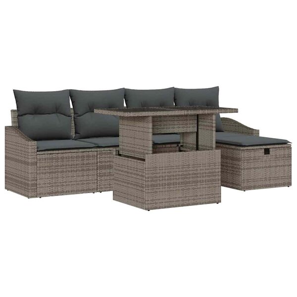 vidaXL Ensemble de canapé de jardin 6 Pièces Gris polyrotin