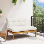 vidaXL Sofa de jardin milieu Blanc Naturel et Crème Bois d'acacia