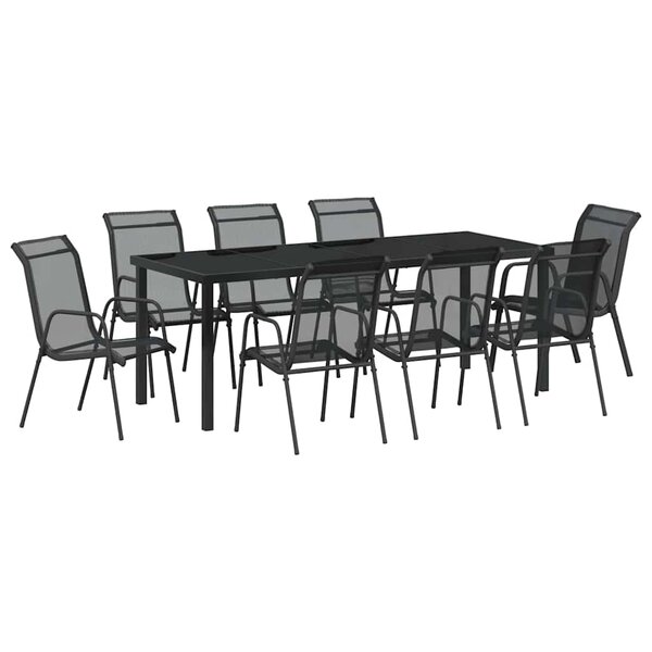 vidaXL Ensemble de salle à manger pour jardin 9 Pièces Noir