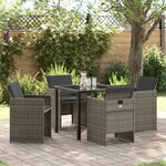 vidaXL Ensemble de salle à manger de jardin 5 pièces avec coussins gris en poly rotin