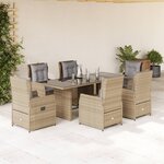 vidaXL Ensemble à manger de jardin et coussins 7 Pièces beige poly rotin