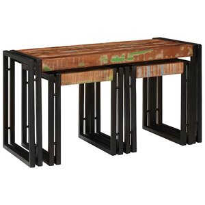 vidaXL Table Gigogne 3 Pièces Marron et noir bois de récupération massif