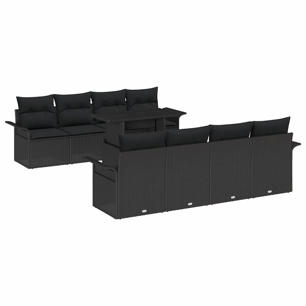 vidaXL Ensemble de canapé de jardin avec coussin 9 Pièces Noir Poly rotin