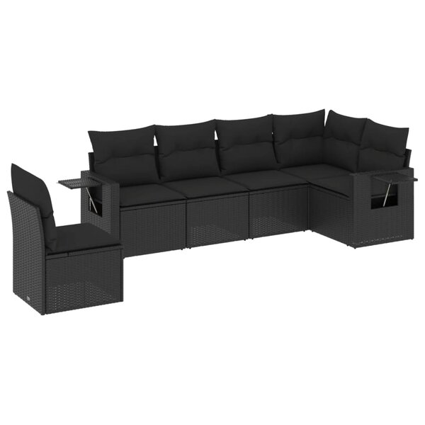 vidaXL Salon de jardin 6 Pièces avec coussins noir résine tressée