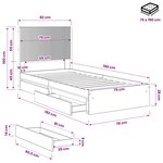 vidaXL Cadre de lit avec rangement et tête de lit Noir 75 x 190 cm