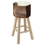 vidaXL Tabouret de bar cuir de chèvre et bois de teck solide