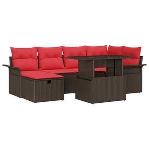 vidaXL Ensemble de canapé de jardin 7 Pièces Marron Poly rotin
