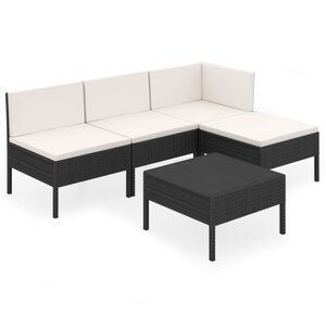 vidaXL Salon de jardin 5 Pièces avec coussins résine tressée noir
