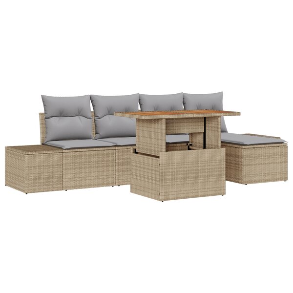 vidaXL Ensemble de Canapé de Jardin 6 Pièces avec Coussins Beige en Poly Rotin