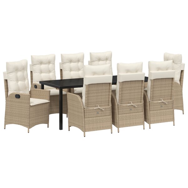 vidaXL Ensemble de jardin de 9 pièces avec coussins - Beige Poly Rattan