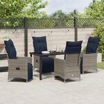 Ensemble de salle à manger jardin vidaXL 5 pièces avec coussins poly-rotin gris