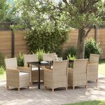 vidaXL Ensemble de salle à manger de jardin de 7 pièces avec coussins beige en poly rattan