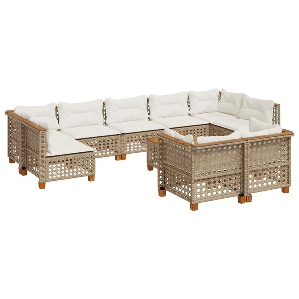 vidaXL Salon de jardin avec coussins 10 Pièces beige résine tressée